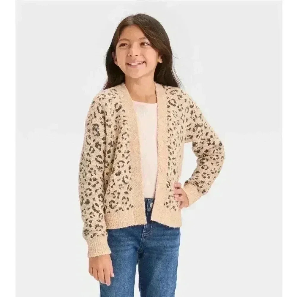 Cat & Jack Girls Leopard Print Open Front Cardigan, 3T